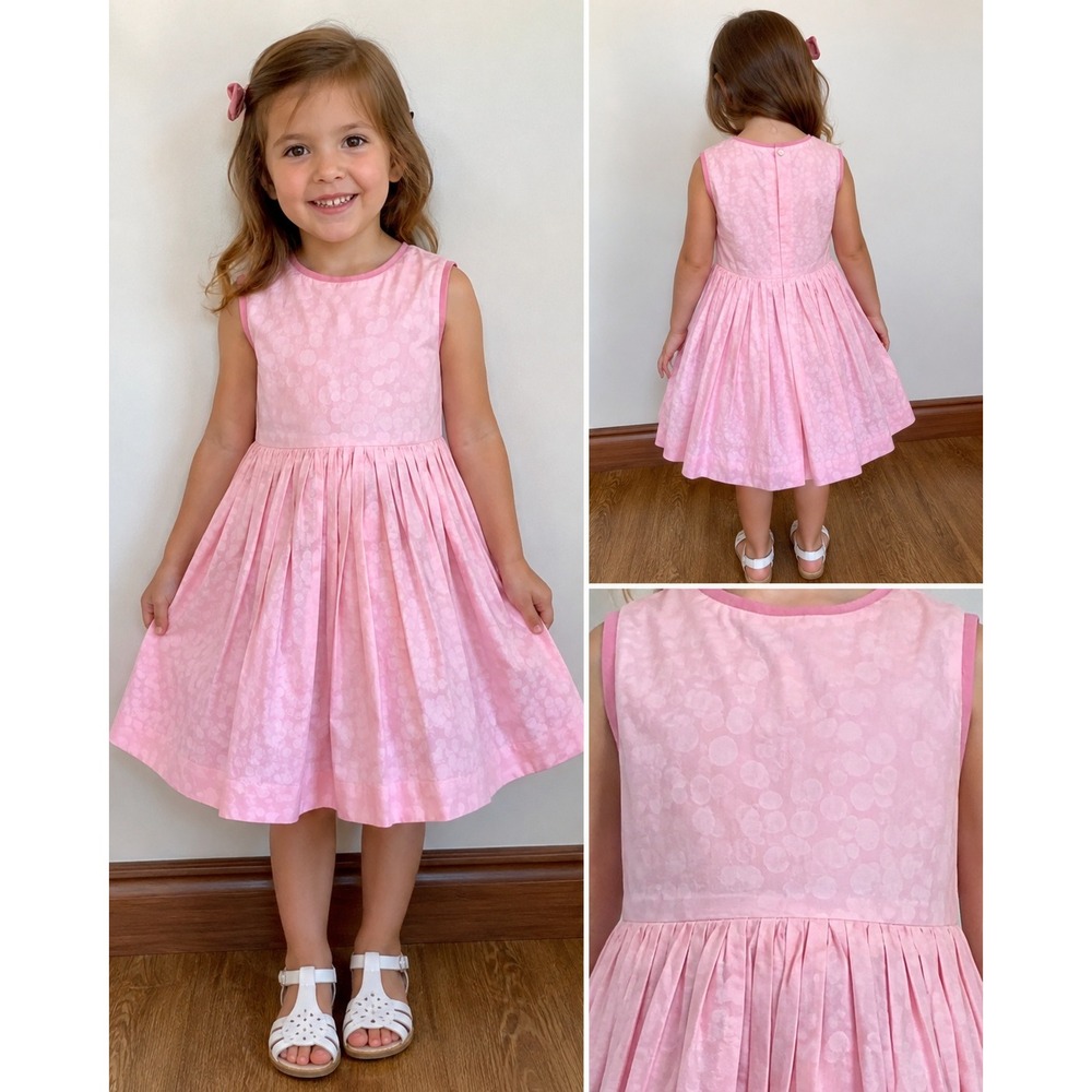 Vintage 60s Handmade Girls Pink Floral Party Dress Sleeveless Pleated Skirt
